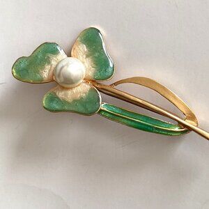 Vintage Enamel Green Flower Floral Pin Brooch Retro Costume Jewelry Retro Y2K